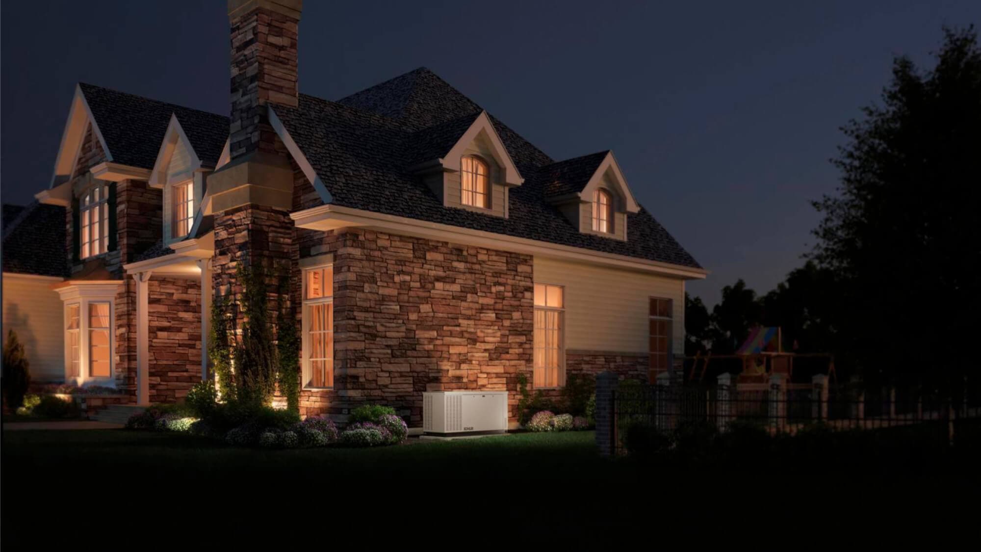 Home standby generator installed beside a residential property